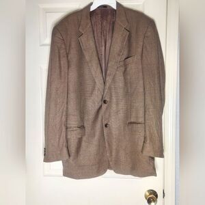 Joseph Abboud Nordstrom 42L Brown Herringbone 2 Buttons SILK WOOL Men Blazer